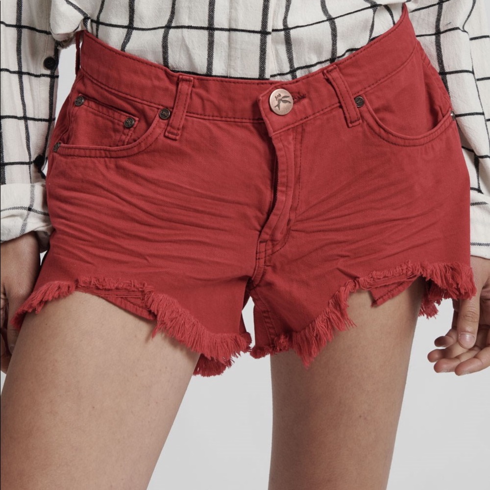 One Teaspoon Red Denim Shorts